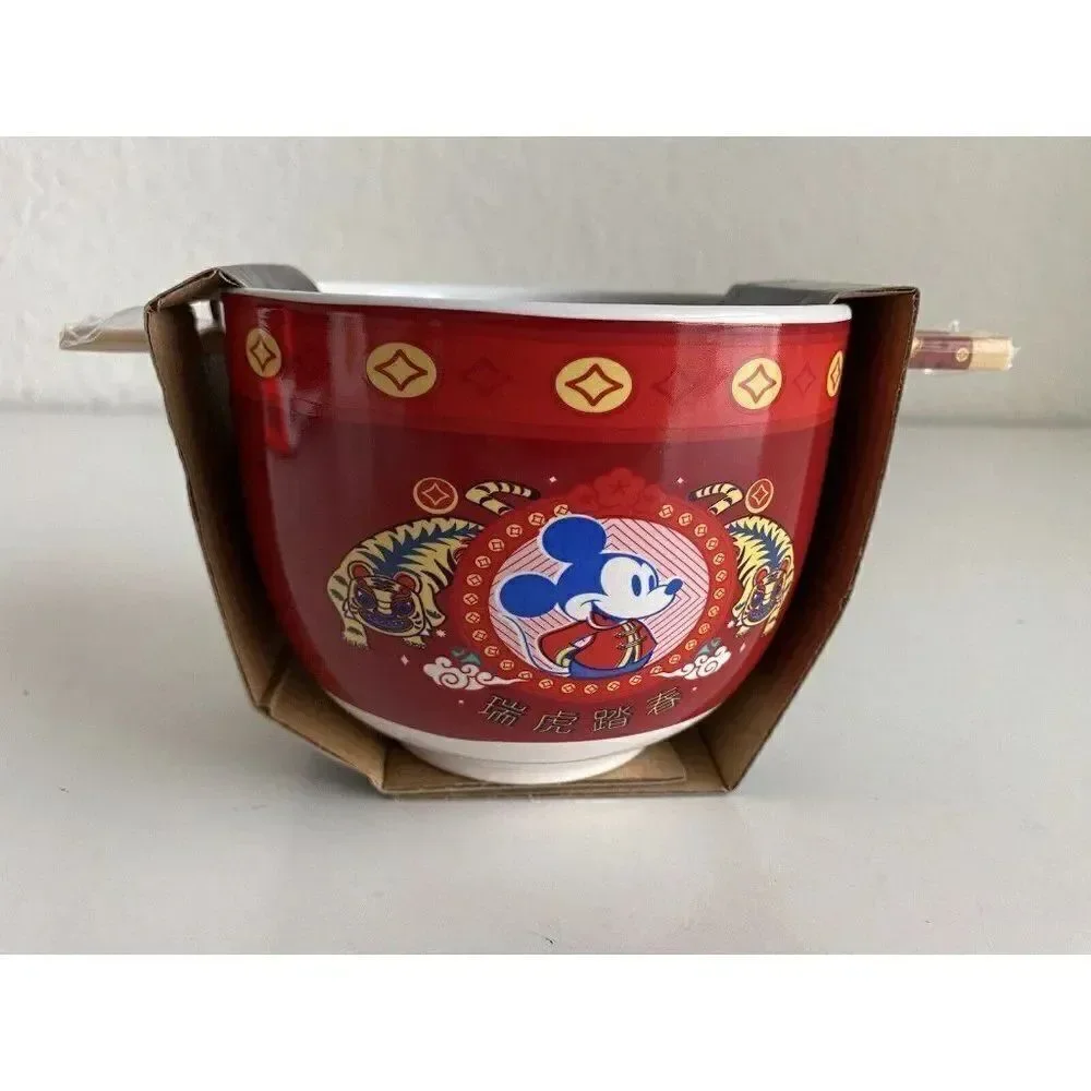 Disney Mickey Mouse Chinese New Year Ramen Bowl With Chopsticks Noodle Bowl NEW